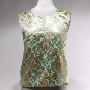 J. Crew Green Gold Floral Poly Blend Sleeveless Top Size 4